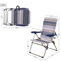 Silla plegable playa alta 5 posiciones a rayas azules y grises Aktive - details 3
