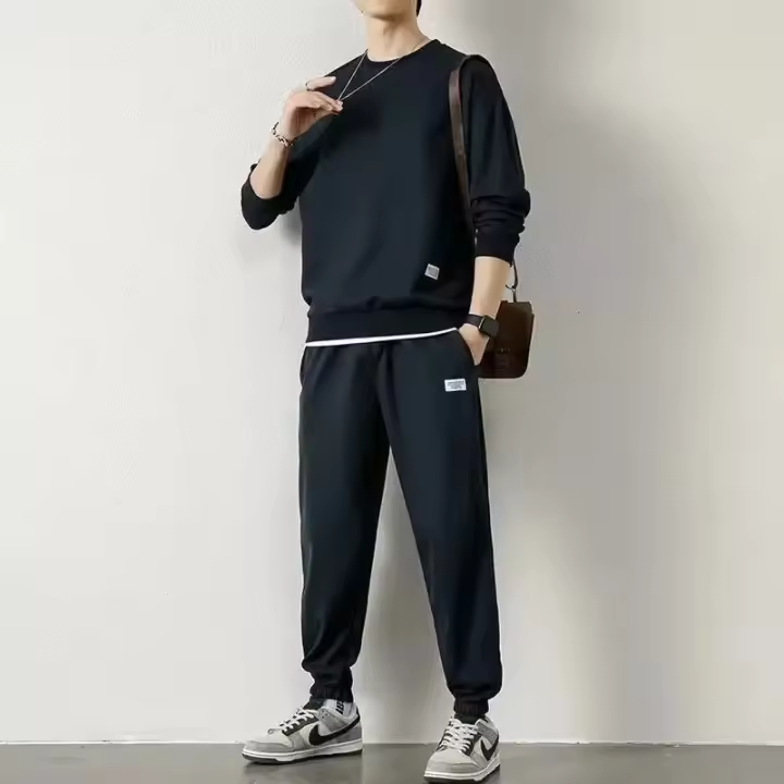 Traje deportivo informal para hombre, camiseta a cuadros de manga larga, pantalones, conjunto de ropa elegante, Otoño/Invierno - 1