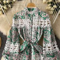 Minivestido ajustado con agujeros y manga acampanada para mujer, minivestido con estampado ral, cuello levantado, con cordones y cintura alta - details 18