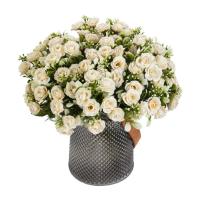 15 cabezas, 5 tenedores, rosa de seda Artificial, pequeños brotes de té, regalos, flores artificiales, álbum de recortes, ramo de novia de boda - details 4