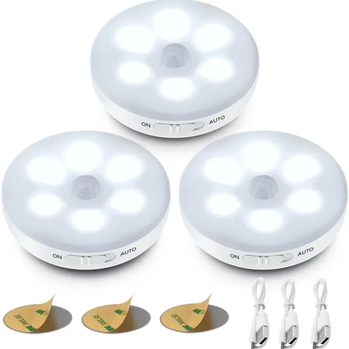 Juego de 3 piezas de luz nocturna LED automática, luz con sensor de movimiento interior, inalámbrica L - 1