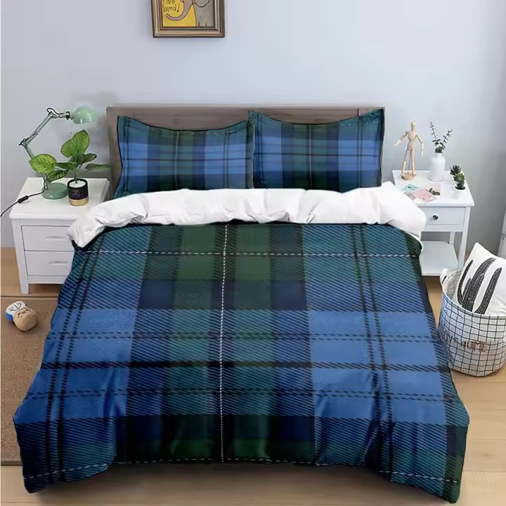 Exquisito Conjunto de Ropa de Cama a Cuadros de Cuadros Cubierta de Edredón, Cojín, Funda de Cama - 1