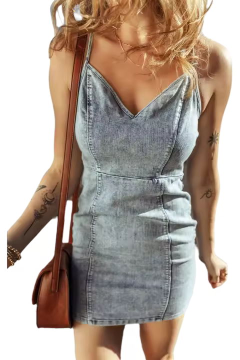Elrachen Vestido vaquero sin mangas con cuello en V y cremallera en la espalda para mujer, Beau Blue, tallas S-XL - 1