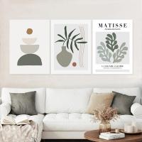 Póster Moderno Abstracto Boho con Marco de DHROOM Pintura en Lienzo de Hojas de Plantas y Línea del Sol para Decoración de Sala de Estar - details 5