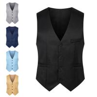 Chaleco de traje de Color puro para hombre, chaleco de negocios ajustado de un solo pecho, chaleco Formal con cuello en V para hombre, chaleco para hombre - details 11