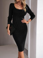 Vestido de punto para mujer, suéter con aberturas, elegante, manga g, , - details 5