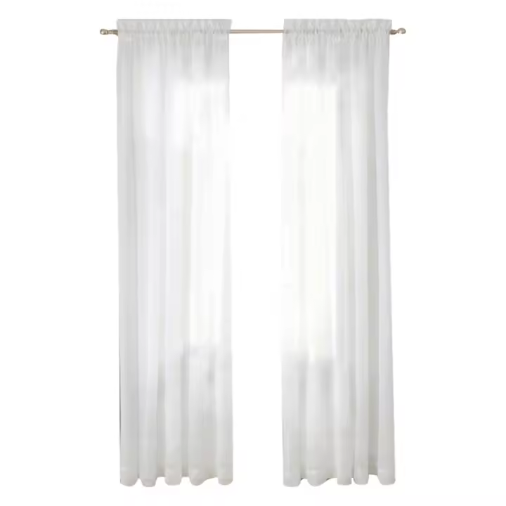 Cortinas transparentes blancas para ventana, 2 paneles, Panel de bolsillo de varilla básica - 1