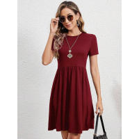 Vestido de manga corta con cuello redondo y cintura elástica para mujer en verano. - details 8