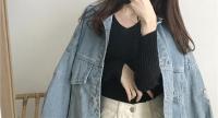 Suéter Sexy ajustado con cuello en V para mujer Manga larga de punto con parte inferior suave - details 46