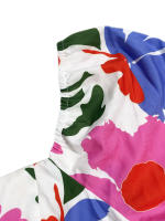 Vestido corto con manga farol y falda para la playa estampada con cuello en V novedad de verano 2025 para mujer - details 8