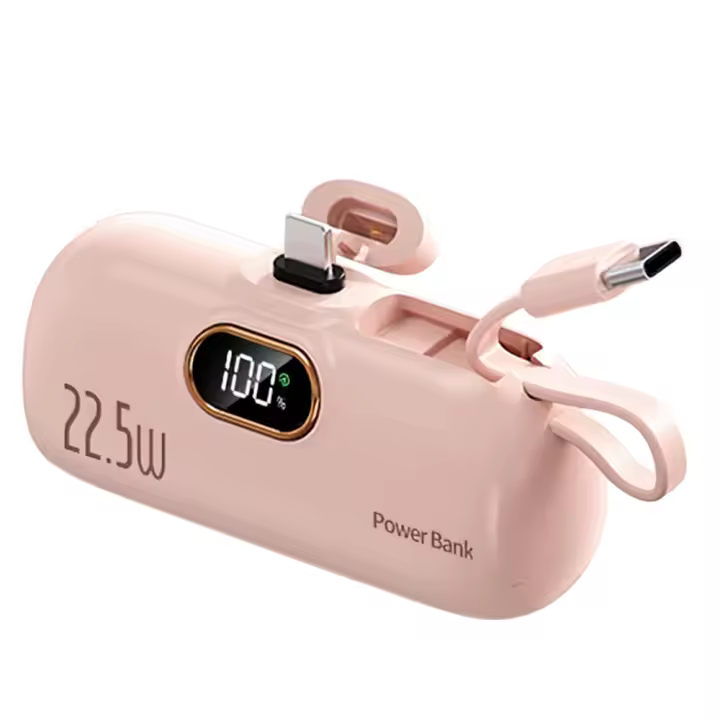 Mini Batería de Alimentación Portátil de 5000mAh Carga Rápida Dual Cable Batería Externa - 1