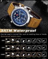 Reloj de cuarzo multifunción para hombre, cronógrafo de aviación, correa de cuero genuino, resistente al agua, luminoso, informal - details 9
