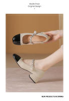 Zapatos de tacón medio para mujer, cómodos, de 3cm, bloque de color blanco y negro, zapatos Mary Jane con punta cuadrada - details 17