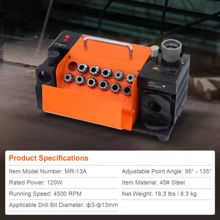 SucceBuy Afilador de brocas, núcleo MR-13A de 3-13 mm, ajustable 95 ° -135 °   Ángulo, amoladora portátil, pinzas, rueda CBN y SDC - 1