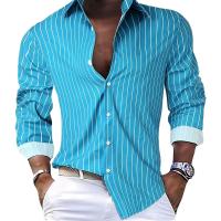 Camisa holgada a rayas a la moda para hombre, camisa informal transpirable con botones de solapa, camisa de manga larga, Top de tela suave y cómoda - details 0