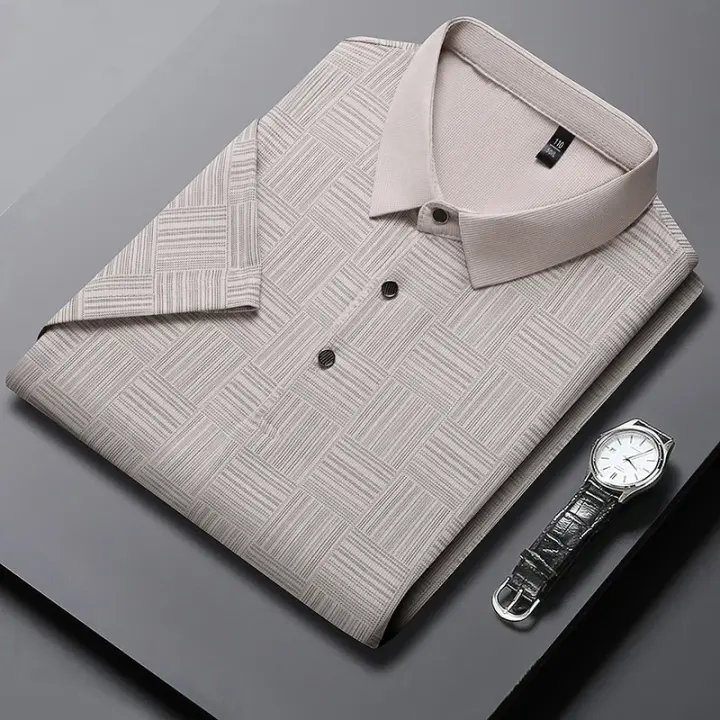 Polo de manga corta informal de negocios de verano 2025 con nuevo estampado para hombres, camiseta de manga corta cómoda y transpirable con estilo para el verano - 1