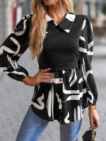Blusa de manga larga de dos piezas para mujer, camisa de retazos de punto, Top de moda, otoño, 2024 - details 13