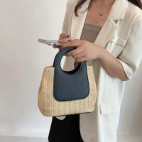 Bolso de paja de retales de Color Vintage, bolso tejido a mano de gran capacidad, bolso de hombro Simple de moda - details 2