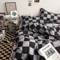 Juego de funda nórdica a cuadros negra y gris, ropa de cama Reversible con rejilla geométrica, funda de edredón suave para niños, adolescentes y adultos, decoración de dormitorio - details 7