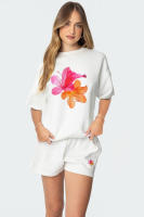 Conjunto dulce arco reductor de edad 2025, suéter de manga corta con estampado suelto, top de mujer, pantalones cortos de manga corta. - details 20