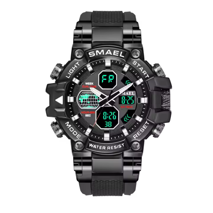 Reloj Deportivo para Hombres Smael con Doble Pantalla Analógico Digital Resistente al Agua Militar Colorido Material de Banda de Hierro Forma Redonda Movimiento de Reloj Deportivo - 1