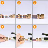 Conector de grifo de manguera de jardín, conector rápido de tubo de manguera de 1/2 pulgadas y 3/4 pulgadas, tamaño 2 en 1 y 1/2 pulgadas, 4 piezas - details 1
