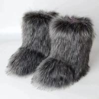 Botas de nieve, forro de fieltro peludo de piel de esponja, goma sin cordones, paridad plana, cálido para mujer, invierno - details 4