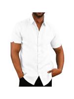 Algodón Lino Venta caliente Camisas de manga corta para hombres Verano Color sólido Cuello vuelto Estilo de playa informal Tallas grandes - details 3