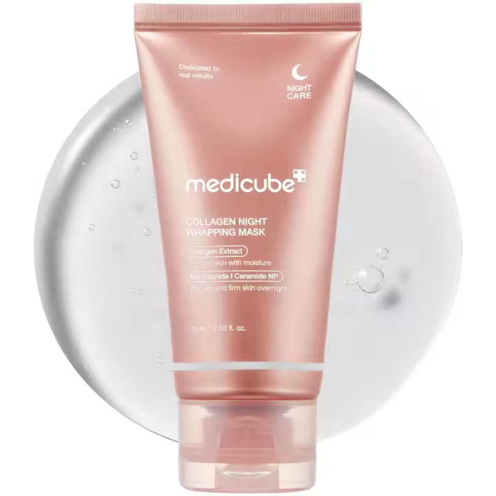 medicube Paquete de mascarilla facial exfoliante de colágeno para la noche - Cuidado de elasticidad e hidratación, reduce la flacidez y la opacidad - Colágeno hidrolizado para una piel brillante - Cuidado de la piel coreano, 2.53 fl.oz - 1