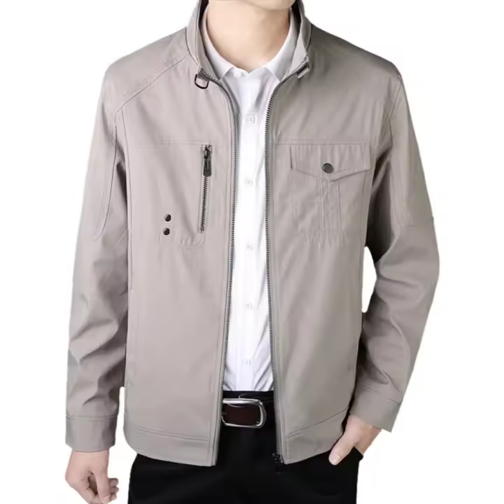 Chaqueta Ligera de Primavera para Hombres Ajuste Delgado, Corte Casual, Material de Poliéster, Cierre de Cremallera, Ideal para Trabajo y Uso al Aire Libre - 1