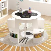 Juego de mesa y sillas para niños de 5 piezas, tablero de pizarra para escribir, mesa redonda apilable infantil con 4 taburetes de almacenamiento para actividades, arte, lectura (rosa) - details 17