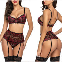Conjunto de lencería de cintura alta para mujer, ropa interior con liguero de encaje - details 12