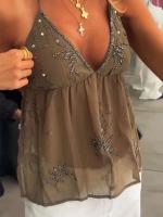 Top de Halter con Cuentas y Lentejuelas Sexy Escote en V, Espalda Abierta, Cordón, Vestido de Moda para Mujeres - details 5