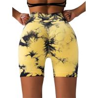 Pantalones cortos deportivos de cintura alta con pliegues y estampado Tie Dye para mujer, pantalones cortos informales ajustados, cómodos y transpirables sin costuras para entrenamiento de yoga y gimnasio - details 0
