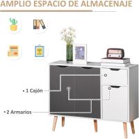 Aparador para Salón con 3 Puertas y Cajón Mueble Auxiliar para Salón Cocina Dormitorio 90x30x72 cm Blanco y Natural - details 12