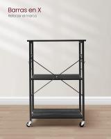Estantería de Cocina con Ruedas, Carrito de Servicio de 3 Niveles, Estantería para Microondas, Horno, Tostadora, Marco de Metal con 6 Ganchos, Marrón Rústico y Negro KKS60XV1 - details 16