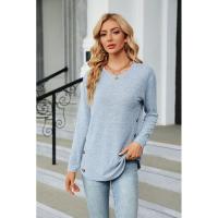 Camiseta de mujer con cuello redondo y botones lisos, ropa estética holgada para mujer, ventas baratas con mangas - details 28