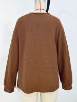 Suéteres con botones ahuecados y cuello en V para mujer, Jersey de punto, Top de Color sólido, suelto, informal, combina con todo, otoño - details 12