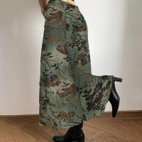 BUNO-faldas por debajo de la rodilla con estampado vintage de trompeta verde, faldas largas elegantes estéticas Y2K de cintura baja, trajes de vacaciones Grunge Fairycore, novedad - details 5