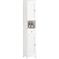 Armario para baño Alto Mueble Columna de Baño Estanterías de Baño con 2 Puertas y 1 Cajón Blanco - details 0