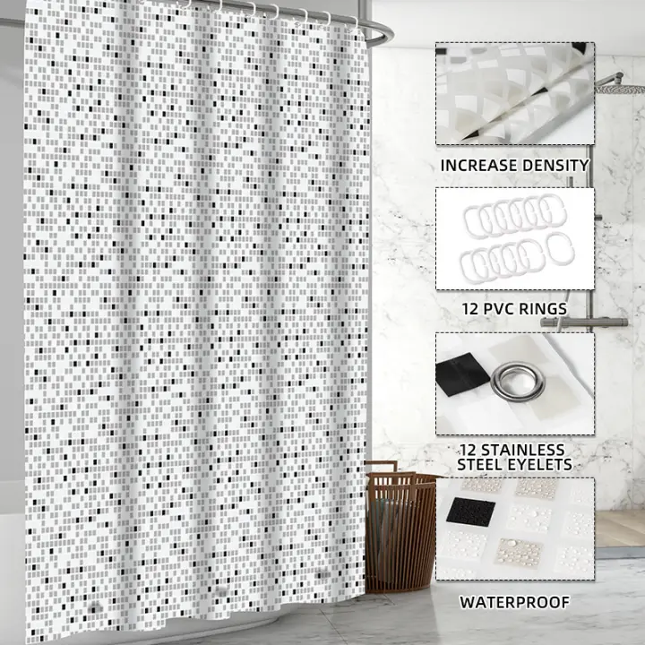 Mosaico de impresión PEVA cortina de ducha impermeable a prueba de moho engrosamiento cuarto de baño cortinas de baño partición - 1