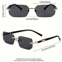 1pc Gafas de hombre cuadradas sin montura, moda casual Hip Hop, lente de PC negro con función de espejo, marco de aleación de metal precioso sin plateado, joyería decorativa para uso ordinario - details 3