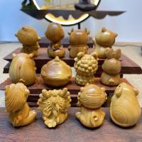 Doce zodiaco tallado en madera, doce zodiaco, lindo tallado en madera, adornos en miniatura, artesanía, Animal PEQUEÑO - details 12