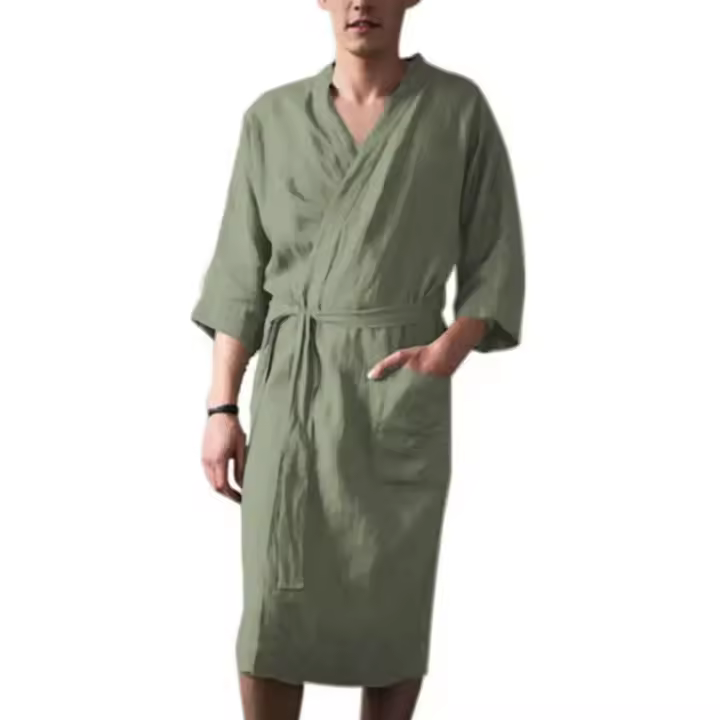 Pijamas de algodón y lino para hombre, batas japonesas de primavera y verano, ropa de baño eam - 1