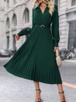 Vestido largo plisado de manga larga para mujer, elegante y hermoso, Color sólido, moda de primavera y otoño - details 5