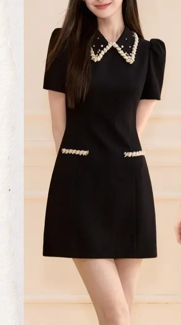 Xiaoxiangfeng Qianjin Miu serie cintura de mujer ceñida, adelgazante, sensación de alta gama, vestido pequeño con cuentas de uñas de industria pesada, - 1