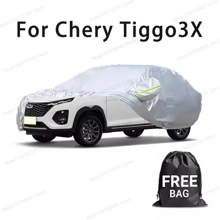 Funda de coche para Chery Tiggo3X, cubierta completa, cubierta de protección solar impermeable, accesorios para coches resistentes a los arañazos, color plateado - 1