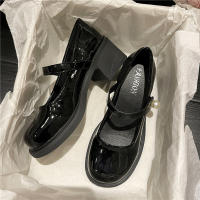 Nuevo francés retro boca ligera perla cabeza redonda tacón grueso tacón alto zapatos Mary Jane - details 9