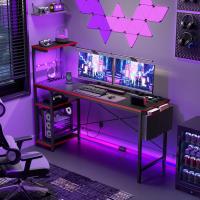 Ordenador con estanterías, pequeño Escritorio esquinero con iluminación LED y enchufes, 113 cm - details 26