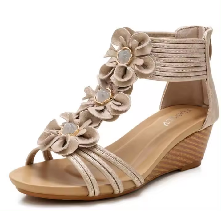 Sandalias Étnicas de Asia Occidental para Mujer Tacón de Cuña y Suela Gruesa - 1